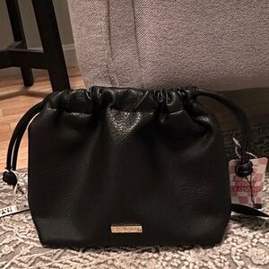 Mali + Lili Black Drawstring Crossbody Bag Vegan Leather- NWT